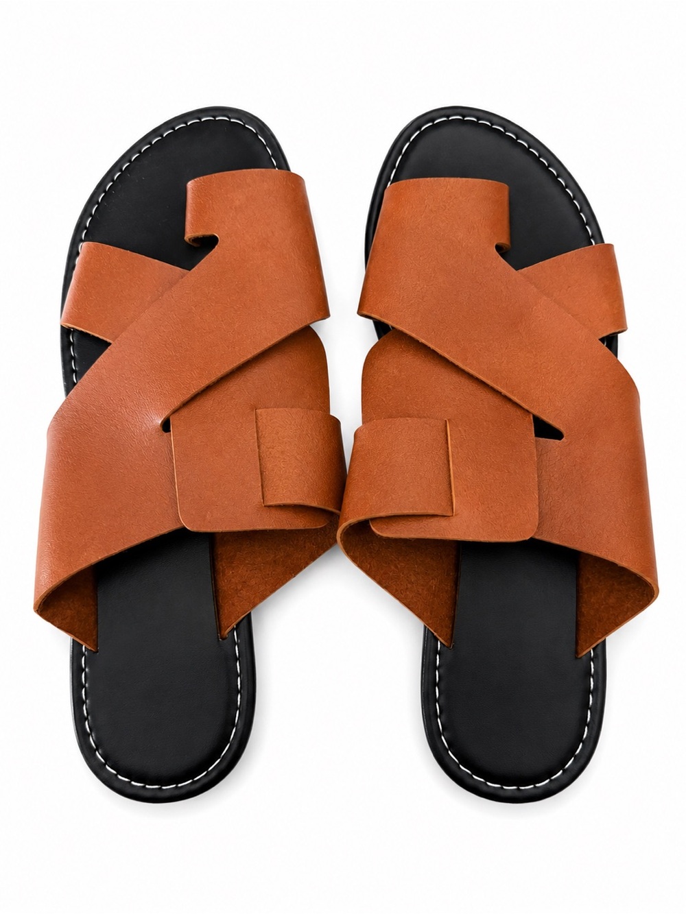 Women’s Slide Sandals - Tan Strappy Comfort